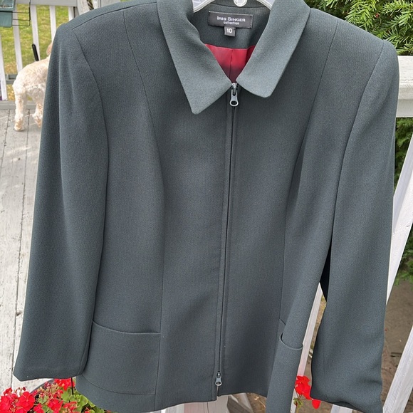 Iris Singer Collection Dark Green 2 WAY Zip Collared Jacket 2 Front Pockets - Picture 5 of 11